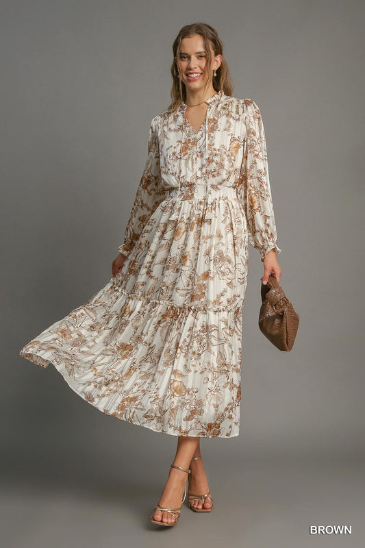 Lurex Floral Print Midi Dress image 0