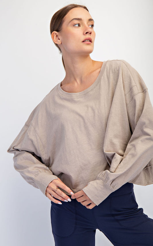 Cotton Slub Open Back Long Sleeve Top image 1