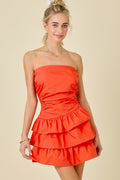 Orange Strapless Poplin Mini Romper image 0