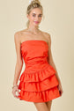 Orange Strapless Poplin Mini Romper image 0