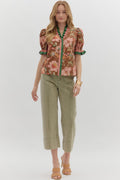 Brown& Pink Floral Ruffle Band Top image 0