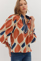 Rust/Navy LS abstract print top image 2