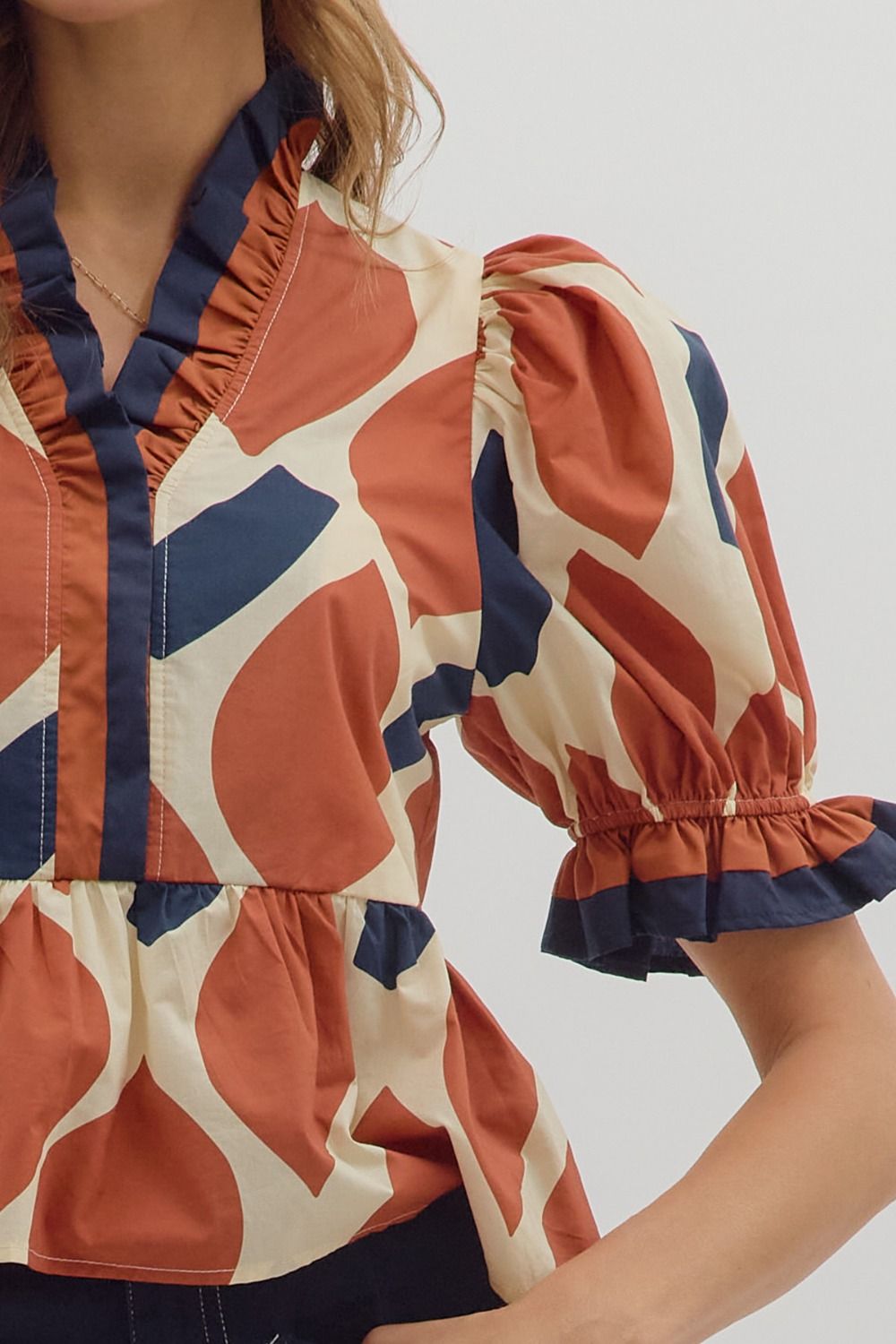 Rust/Navy Abstract Print Top image 2