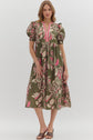Olive Paisley Midi Featuring Multicolor Band V neck image 0