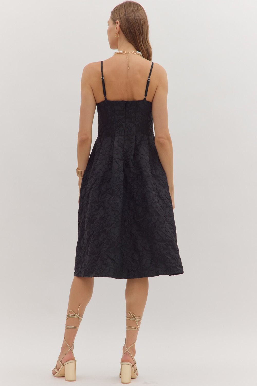Black Floral Jacquard Sleeveless Midi image 5