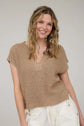 Tan Split Neck Short Sleeve Pullover image 0