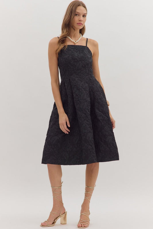 Black Floral Jacquard Sleeveless Midi image 0