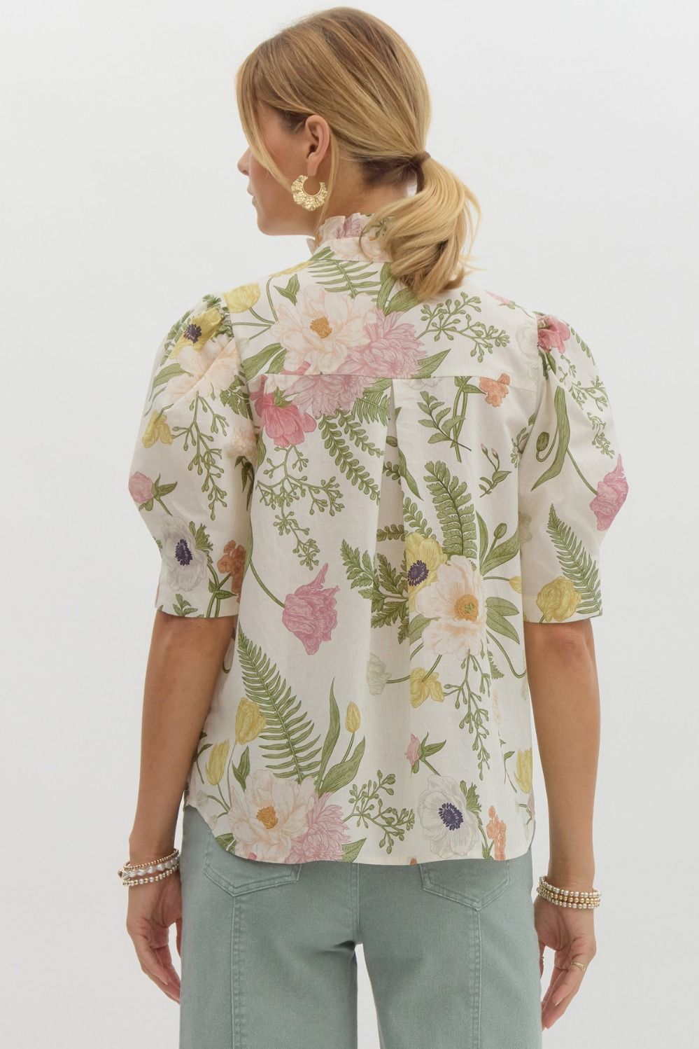 Floral Print Ruffled Neck Top image 2