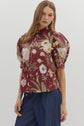 Merlot Floral Ruffled Neck Top image 2