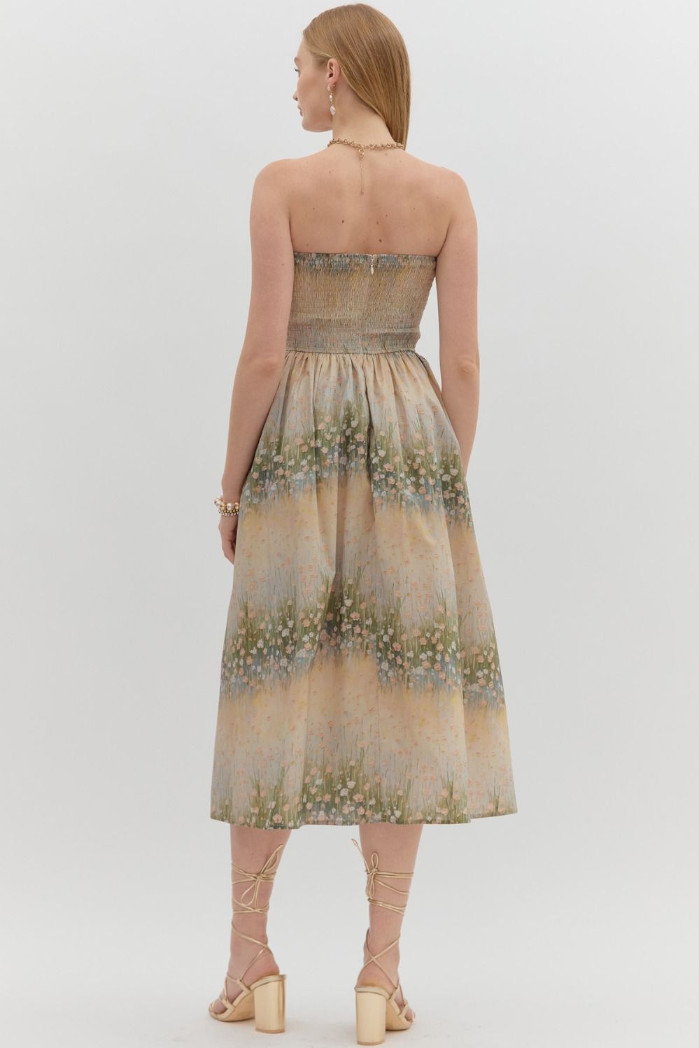 Neutral garden floral print strapless dress image 5