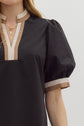 BLACK SOLID BUBBLE SLEEVE TOP WITH MULTICOLOR BAND image 2