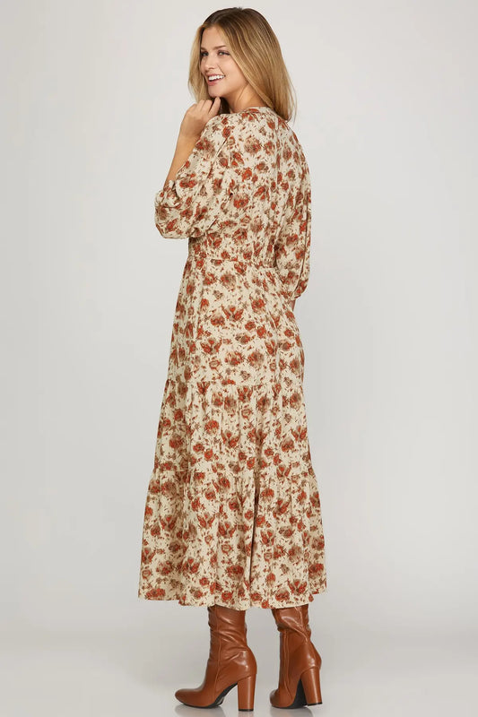 CREAM & RUST FLORAL MIDI image 1