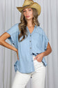 V Neck Collared  Tencel Chambray Shirt