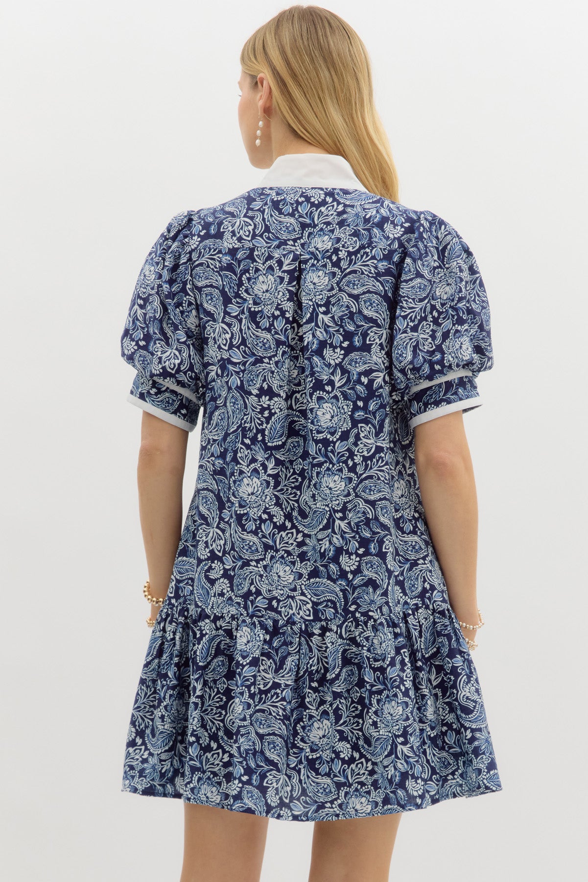 Navy Mini Dress with Paisley Print image 2