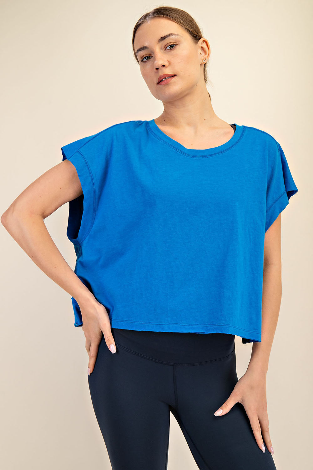 Oversized Cotton Slub Open Back Short Sleeve Top image 12