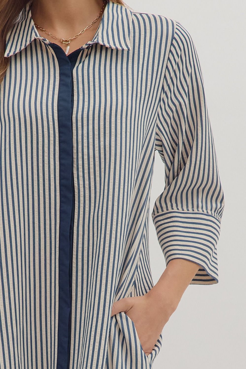 Indigo Striped 3/4 sleeve Midi dress image 2