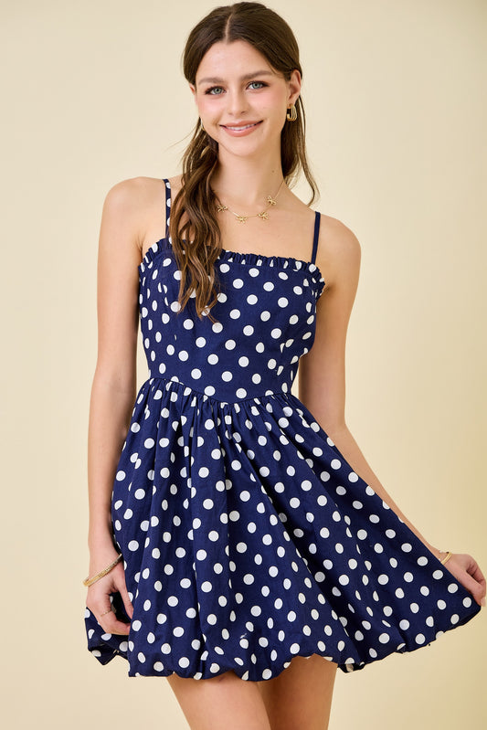 Navy Sleeveless Polka Dot MIni Dress
