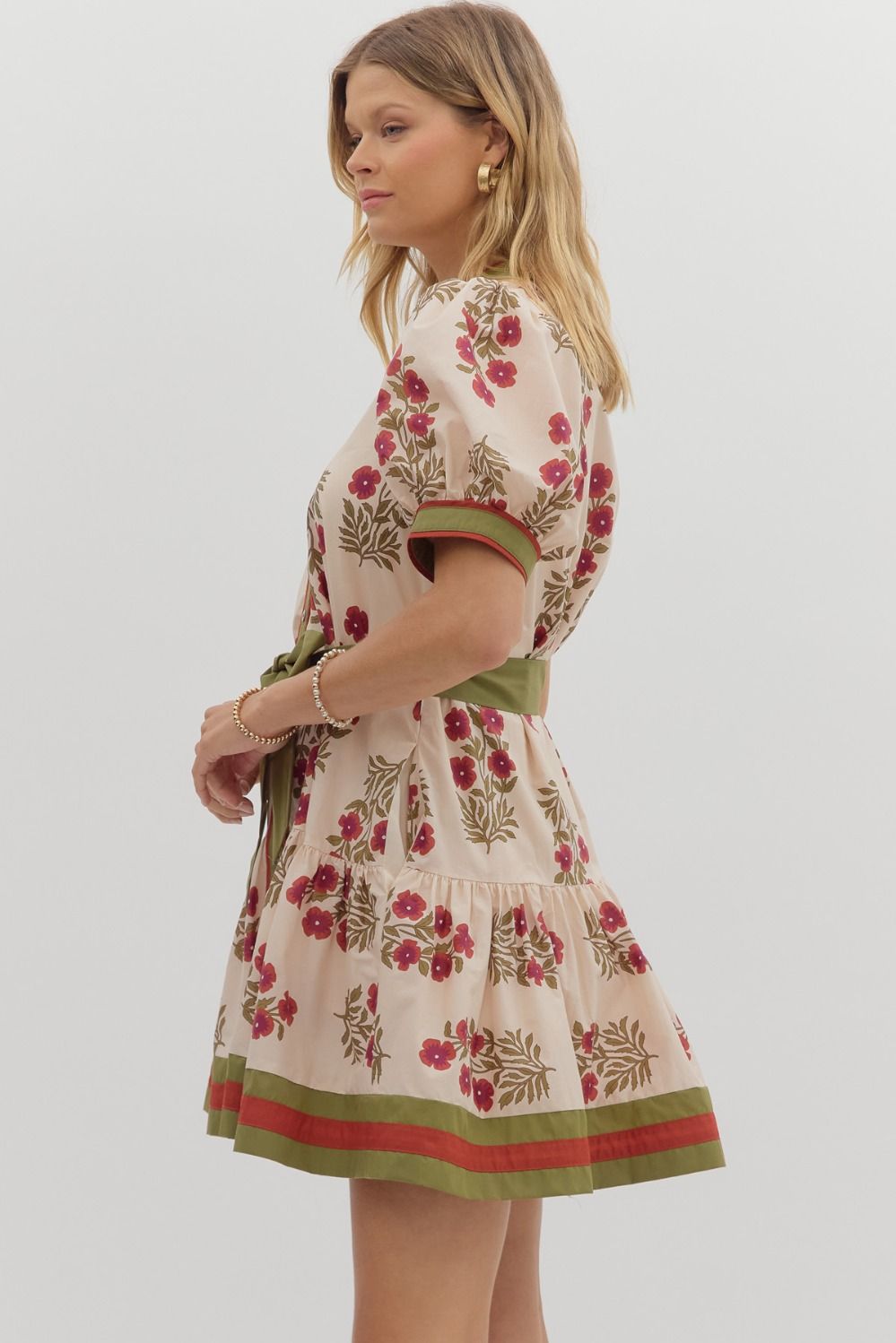 ECRU Floral with Olive & Burgundy Accent Band & Belt image 4