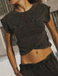 Black Ladies Solid Color Crop Top and Pants Set image 2