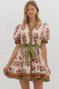 ECRU Floral with Olive & Burgundy Accent Band & Belt image 1