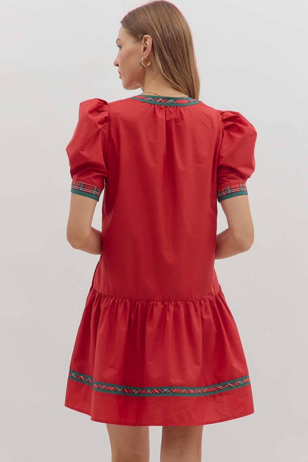 Red Mini with Plaid Vneck Trip image 4