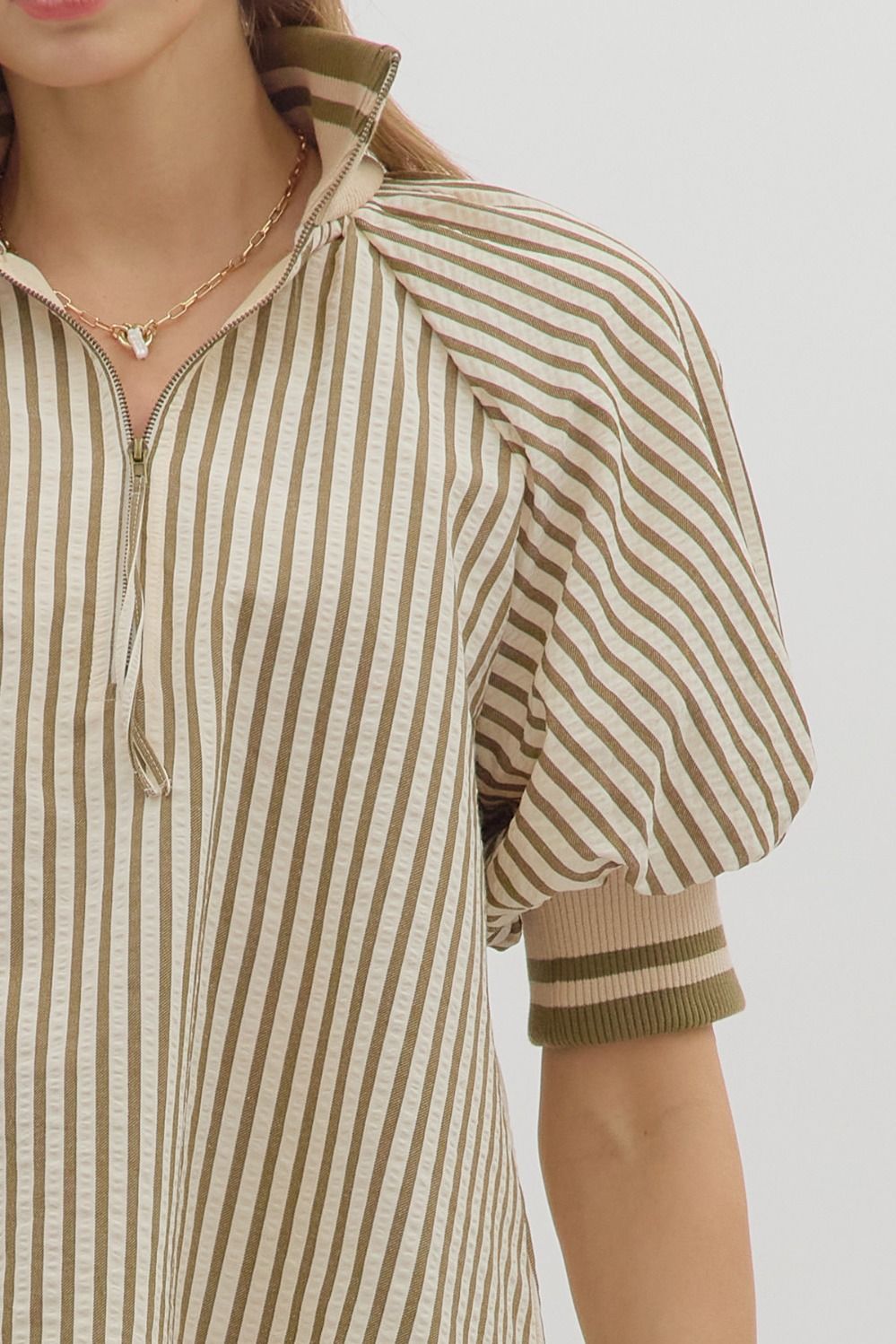 Olive Stripe Half Zip Pullover image 3