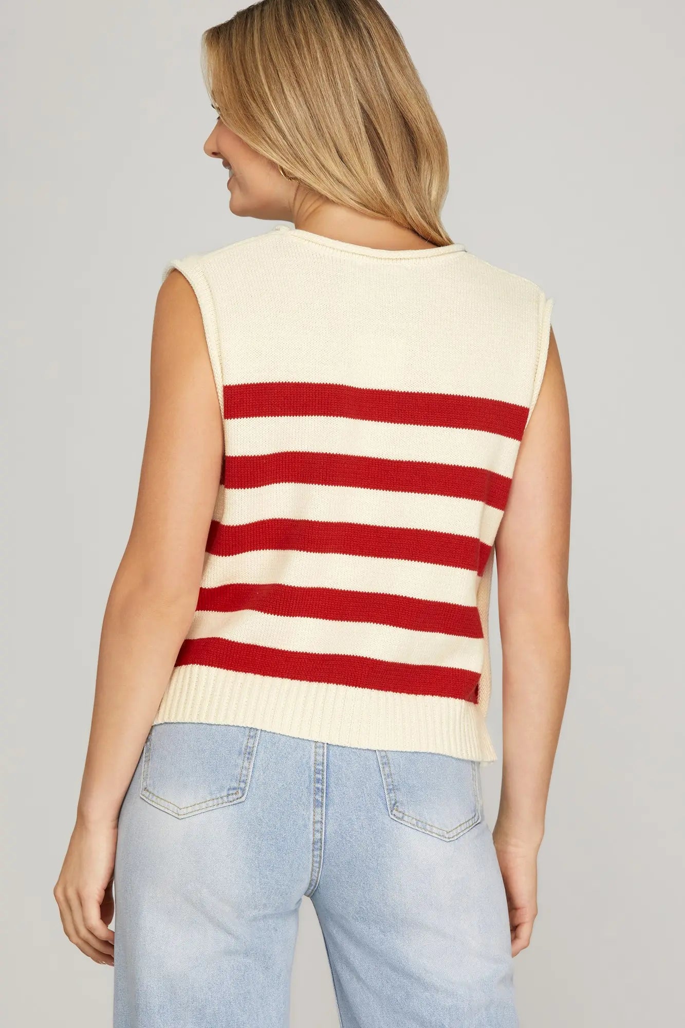 Sleeveless Striped Sweater with Side Gold Buttons image 4
