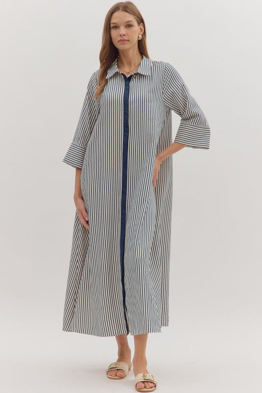 Indigo Striped 3/4 sleeve Midi dress image 0