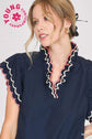 Navy scalloped trim mini dress image 1