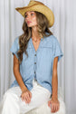V Neck Collared  Tencel Chambray Shirt
