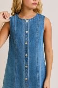 SLEEVELESS ROUND NECK BUTTON DOWN DENIM MINI DRESS image 2