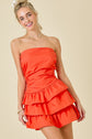 Orange Strapless Poplin Mini Romper image 2