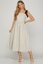 Off White Midi with Black Ribbon Tied Sleeveless Striped image 0