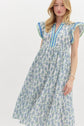 Floral Print Dress With Mint/Blue V-neck Ribbon image 1