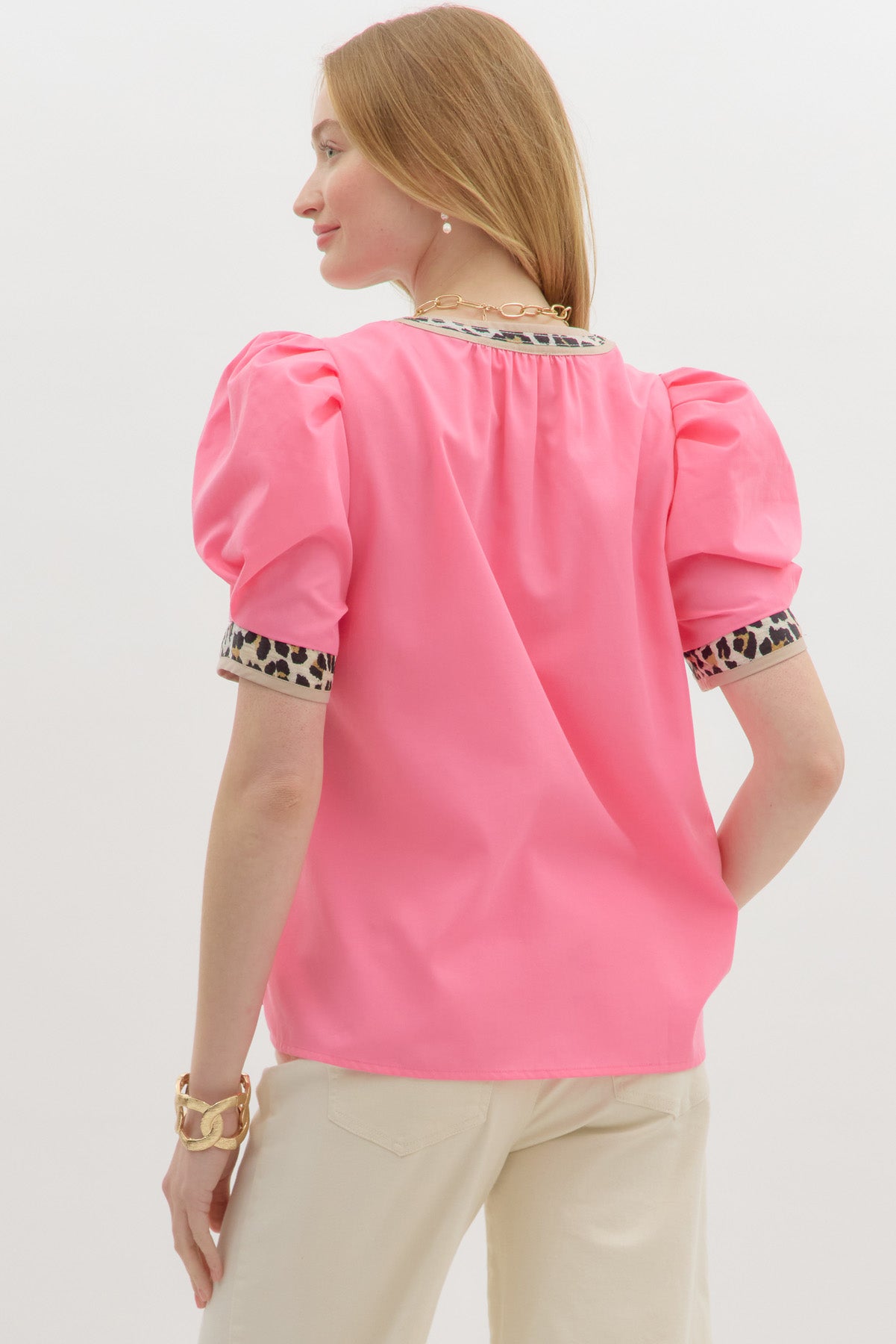 Pink Top With Leopard V Neck Collar image 1