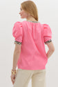 Pink Top With Leopard V Neck Collar image 1