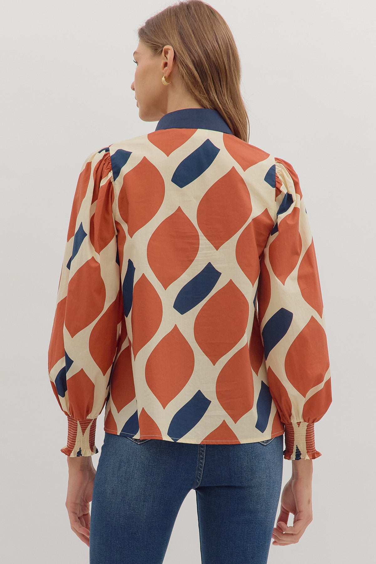 Rust/Navy LS abstract print top image 5