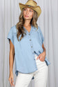 V Neck Collared  Tencel Chambray Shirt