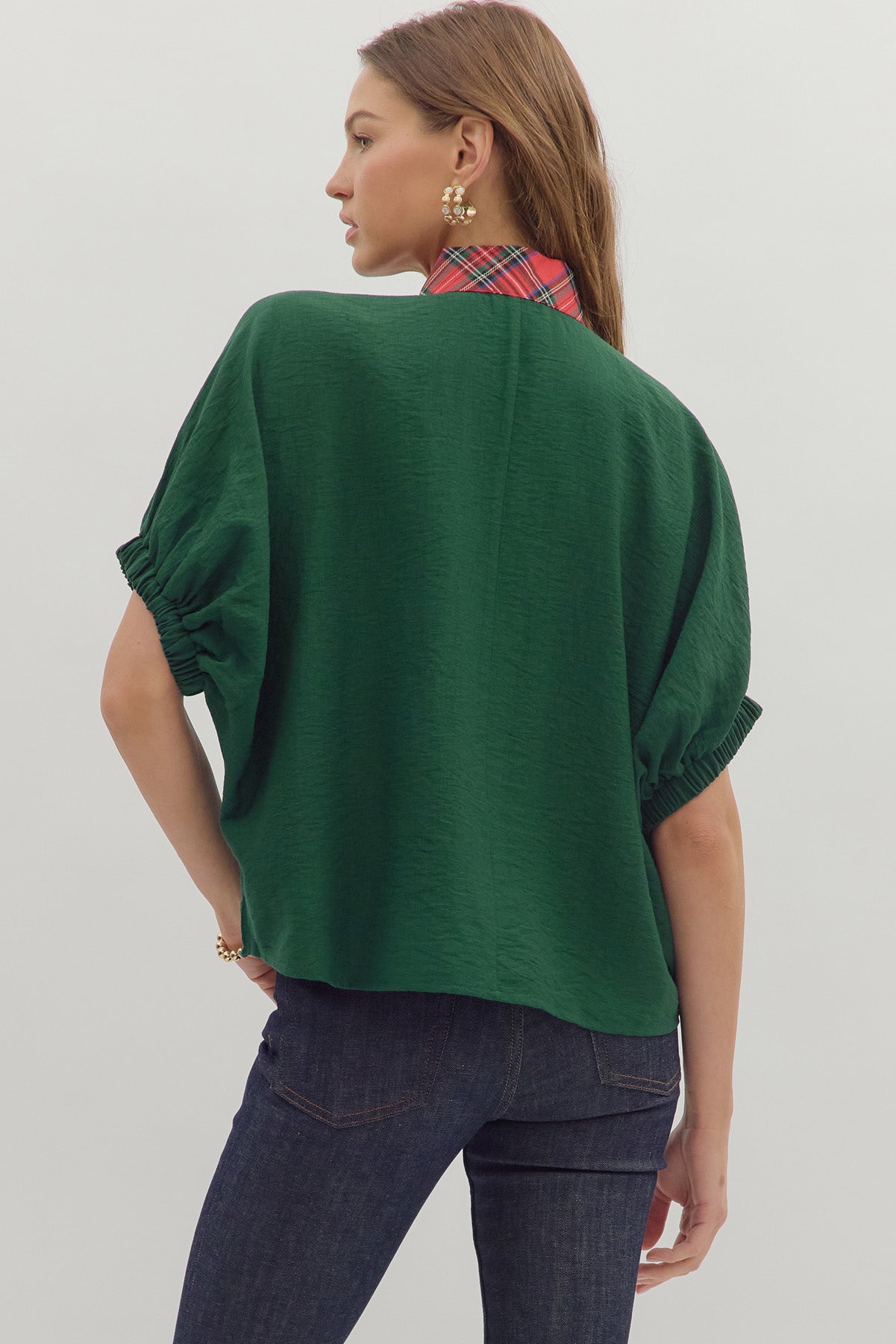 Green Dolman Top w/ plaid vneck image 5