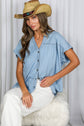 V Neck Collared  Tencel Chambray Shirt