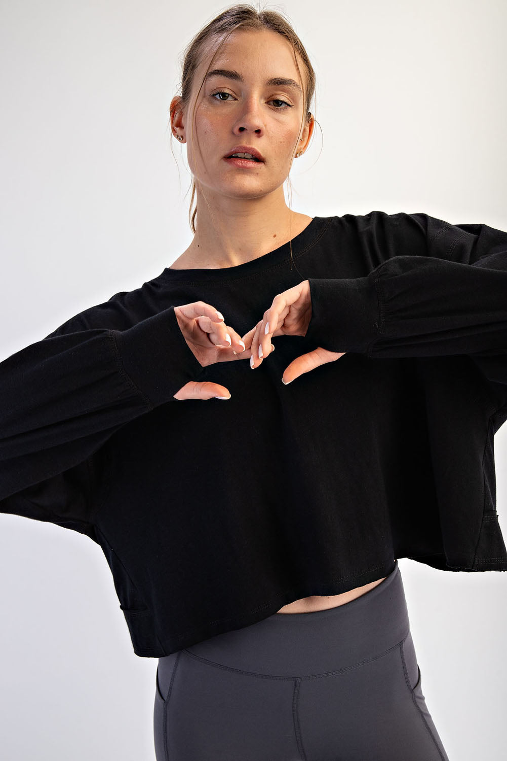 Cotton Slub Open Back Long Sleeve Top image 10