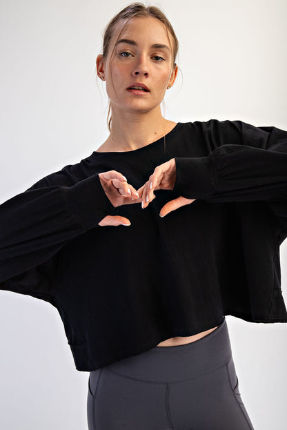 Cotton Slub Open Back Long Sleeve Top image 10