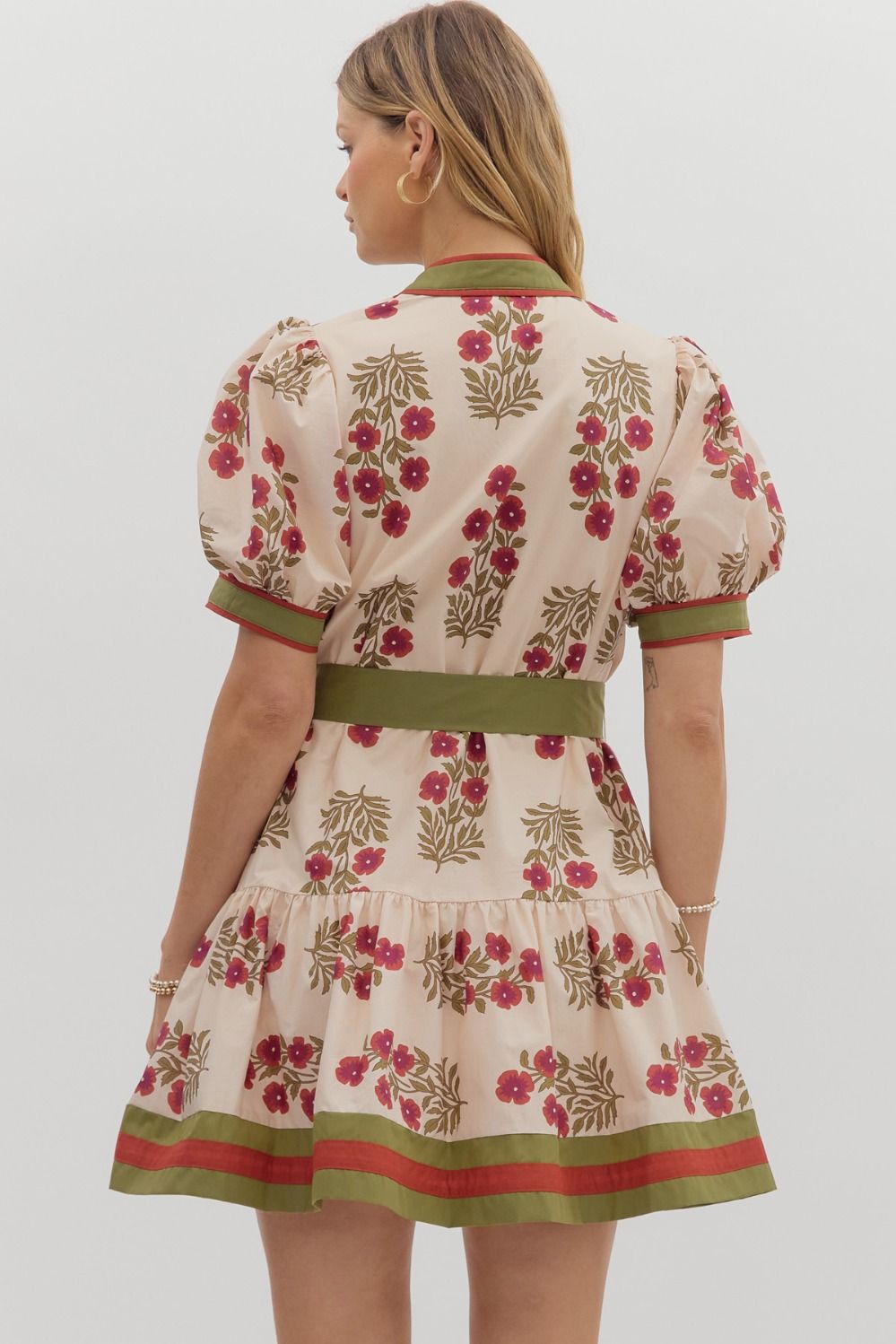 ECRU Floral with Olive & Burgundy Accent Band & Belt image 5