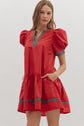 Red Mini with Plaid Vneck Trip image 2