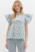 Floral Print V-neck Top with Ribbon Detail image 0