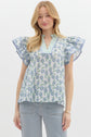 Floral Print V-neck Top with Ribbon Detail image 0