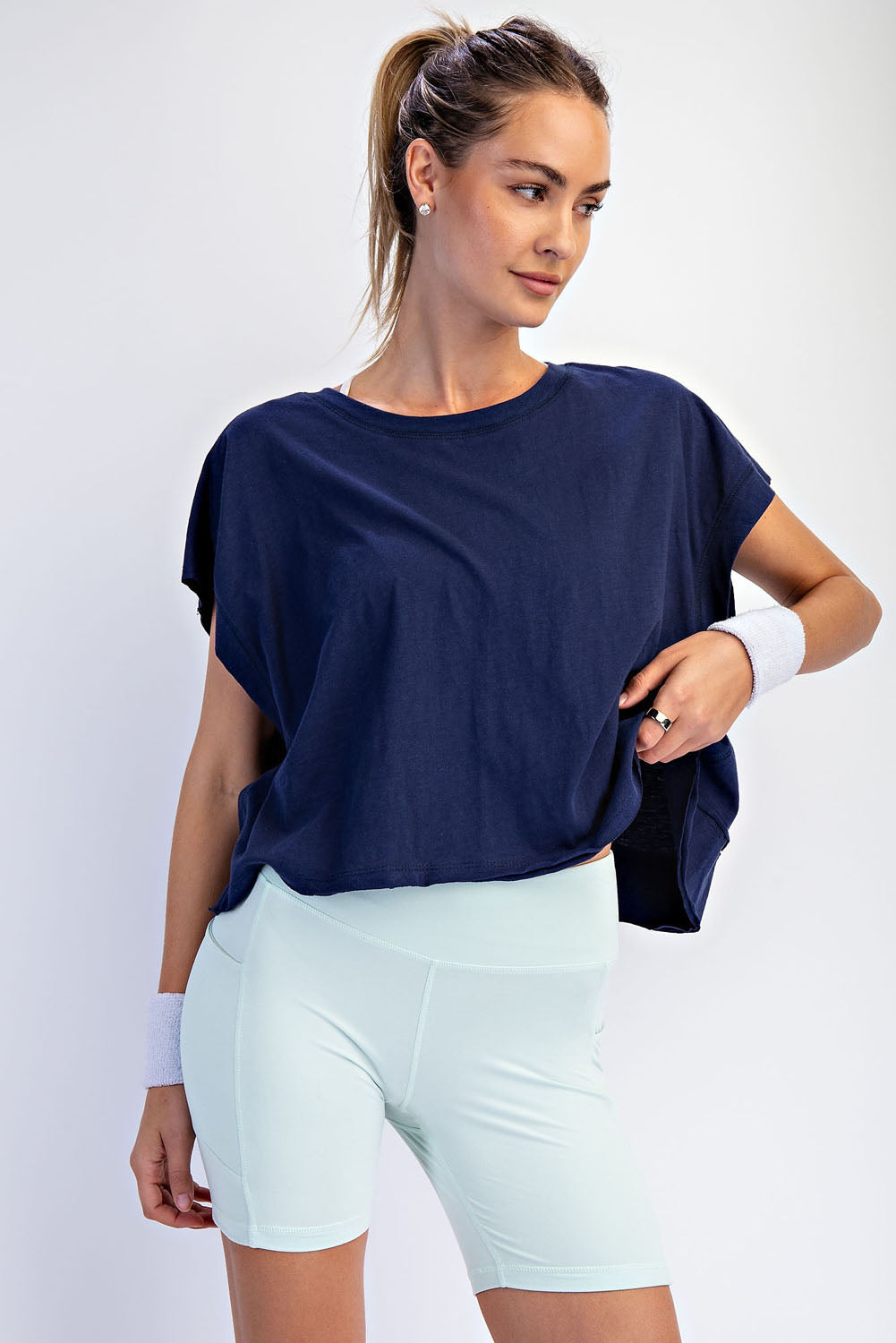 Oversized Cotton Slub Open Back Short Sleeve Top image 3