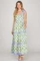 Green & Blue Printed Maxi with Stripe Tie Straps