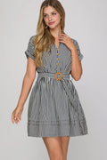 Navy Striped Belted Mini Dress