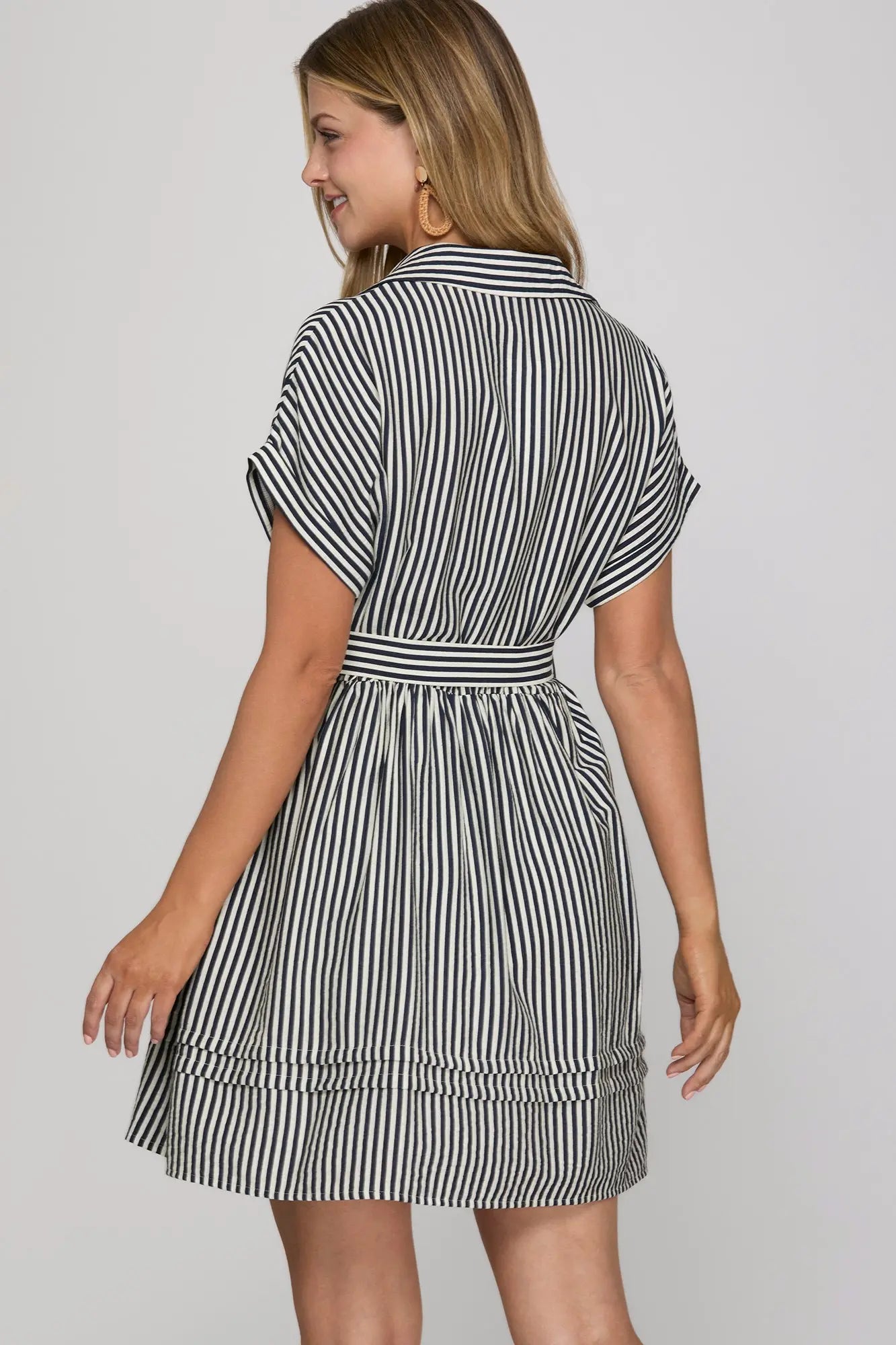 Navy Striped Belted Mini Dress
